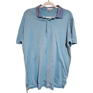 Peter Millar Blue & Green Striped Cotton Polo Shirt S